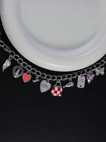 1pc Heart, Bag, Angel, Lipstick, Butterfly Multi-Pendant Bracelet, Suitable For Women's Daily, Date, Music Festival Wear, Holiday Gift - Silver - View 5