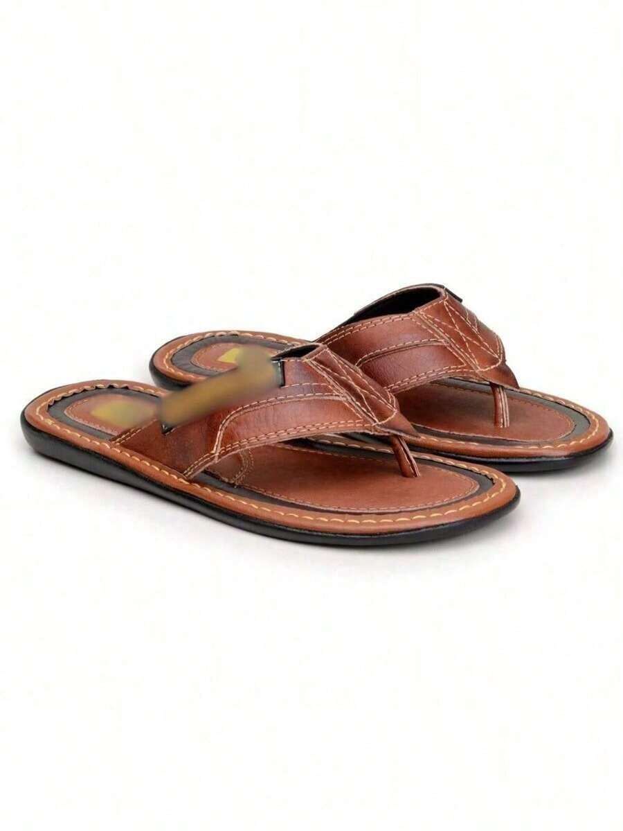 Men's Flip-Flops In Genuine Leather. Modern, Lightweight, Soft, Comfortable, Anatomical, Orthopedic, Fashionable Casual Style. New Summer 2025 Collection. - 鏽棕色 - 查看 1