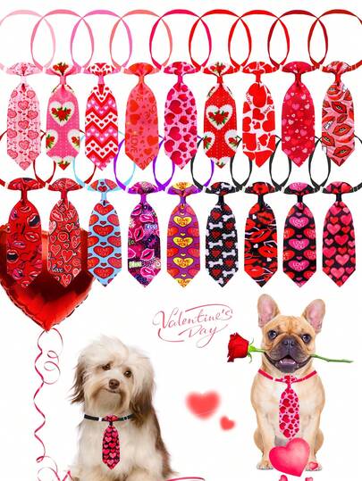 6/20pcs Love Red Lips Printed Pet Tie - Adjustable Tie, Valentine's Day Cat And Dog Date Dress Up Cute And Fun Pet Festival Accessories, Dress Up, Puppy Keep Decoration, Cat And Dog Pet Decoration Supplies, Valentine's Day/Daily Walk/Pet Party Dress Up Artifact