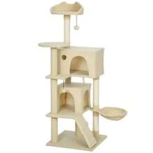 Cat Tree 140 Cm Cat Tower With Hammock, Ladder, Cave, 2 Plush Balls, Sisal Posts, 48 X 48 X 140 Cm, Beige - Ginger - View 9