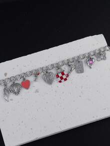 1pc Heart, Bag, Angel, Lipstick, Butterfly Multi-Pendant Bracelet, Suitable For Women's Daily, Date, Music Festival Wear, Holiday Gift - Silver - View 4