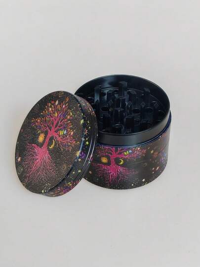 50 mm 4-lagers metallkvarn i zinklegering, metallkvarn med röd livsträddesign, manuell kvarn med tecknat träddesign, oumbärlig för rökare, julklapp!