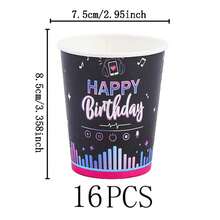 音乐主题生日快乐一次性餐具套装，7/9英寸派对餐盘，一次性纸盘和纸杯，适用于节日、婚礼、订婚、生日、派对、庆典、婚礼派对用品 - 彩色 - 查看 6