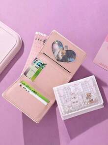 1pc Cute Rabbit & Bear Cartoon Coin Purse, Waterproof-Proof Multi-Card Slots Compact Luxury Short Wallet, Women Wallet, Coin Purse, Wallet, Wristlet, Small Wallet, Wallet, Card Holder, Coin Pouch - 彩色 - 查看 8