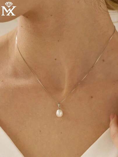 SYMFNY 1件925银水滴珍珠吊坠项链，优雅配饰，送给女友/闺蜜的生日/节日礼物