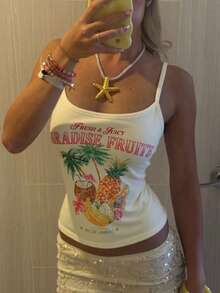 Áo tank top mùa hè, áo tank top trễ vai, áo tank top in họa tiết, trang phục đi nghỉ mát, áo vest đi biển dành cho nữ. - Màu vàng - Xem 4