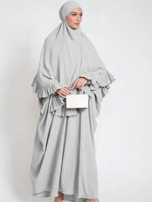 2 piezas Hiyab musulmán + Abaya con dobladillo plisado, diseño clásico y versátil para uso diario, oración, todas las estaciones - Multicolor - Ver 11