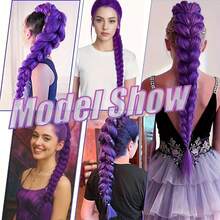 紫色爪夹编织马尾假发，韩流风格合成直发马尾假发，派对礼服，MERISIHAIR高温丝材质，紫色夹子马尾假发，女士自然逼真马尾假发 - 彩色 - 查看 1