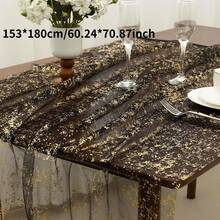 米金色薄纱桌布，60x118英寸长方形，金色亮片闪光金属箔，透明薄纱桌布，适用于婚礼、婴儿派对、庆典、生日（米金色、米金色、白色银色） - 彩色 - 查看 17