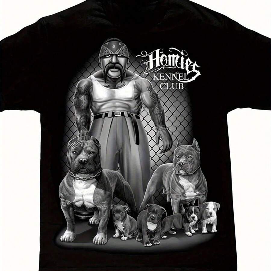 David Gonzales Men'S Black Kennel Club Gangster Pit Bull Chicano DGA Art Graphic T-Shirt, Featuring Vibrant Digital Prints, Machine Washable, Perfect For Urban Streetwear - màu đen - Xem 1