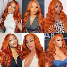 30 Inch Ginger Wig Human Hair 13x4 HD Lace Frontal Wigs Human Hair Body Wave Ginger Lace Front Wigs Human Hair Pre Plucked 200% 350# Ginger Orange Colored Wigs For Women - S350 - 查看 9