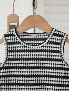 Baby Girls' Summer New Arrival Simple Black & White Striped Casual Fashion Vest & Shorts Set - Black and White - View 3