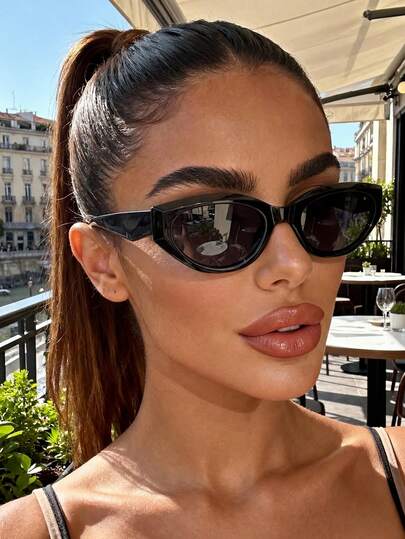 1 Pair Unisex Cat Eye Small Frame Minimalist Retro Sunglasses, Full Frame Versatile Stylish Glasses, Suitable For Festivals, Sports, Music Festivals, Summer Accessories, Beach, Family Outings, Golf, Hiking, Driving, Outdoor Activities, Vacation Travel Beach Accessories, Elegant Style