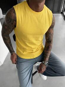 Áo tank top không tay cổ tròn phong cách thường ngày mùa hè dành cho nam GRDR - Màu vàng - Xem 4