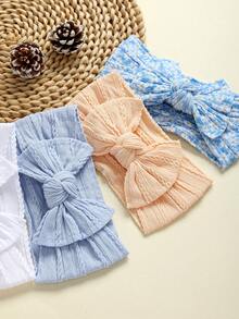 5条/包 多色印花蝴蝶结婴儿发带，超级可爱时尚，宽版设计保护囟门，轻盈透气，四季皆宜，非常适合拍照、送礼、休闲、居家、度假、运动、复古、优雅、可爱等场合。 - 彩色 - 查看 3