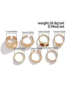 7pcs Vintage Liquid Wind Rings Set, Luxury Knuckle Rings For Women, Suitable For Parties, Gifts, And Daily Wear - Gold - View 5