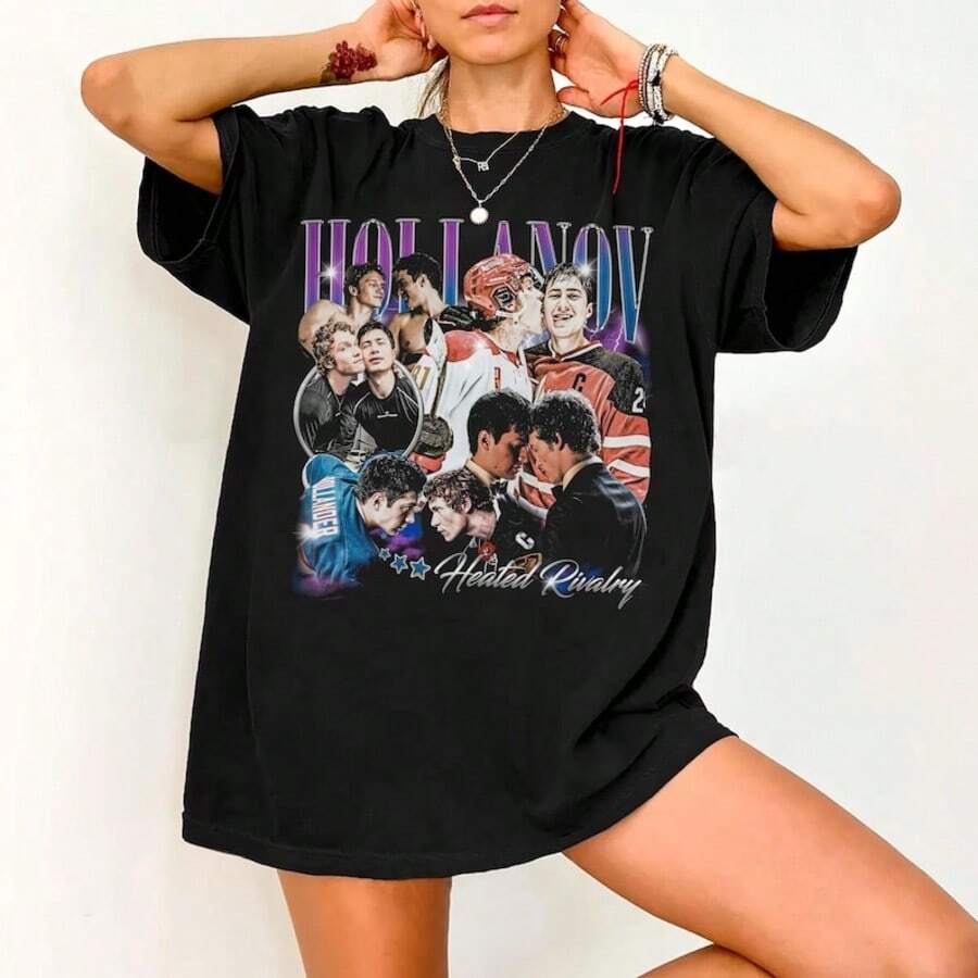 Heated Rivalry Tshirt, Ilya Rozanov Shane Hollander Shirt, Queer Heated Rivalry Merch, Romance Hocke - 黑色 - 查看 1