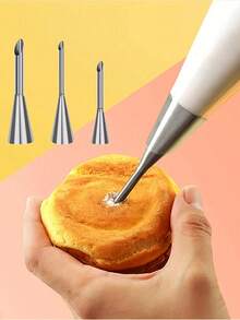1/3pcs Stainless Steel Cream Piping Nozzles, Professional Long Eclair Piping Tips, Small Pastry Decorating Tools, Baking Supplies, Kitchen Essentials, Back To School Season - Multicolor - View 6