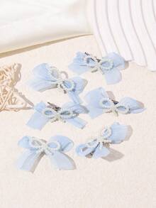 6pcs Girls' Cute Pearl Mesh Bow Hair Clips, Suitable For Daily Wear - Multicolor - View 9