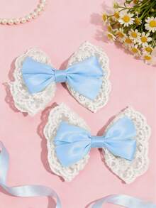 2pcs Blue Lace Hair Bows For Girls Elegant Lace Bow Hair Clips Pink Ribbon Bow Alligator Clips Girls Holiday Wedding Party Headpiece Kids Baby Hair Accessories - Light Blue - View 10