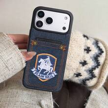 1pc Elegant Embroidered PU Leather Card Holder Phone Case Compatible With IPhone 17 16 16e 15 14 Plus 13 12 11 Pro Max, Minimalist Protective Cover - Deep Blue 08 - View 3