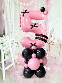41件/套黑粉数字气球套装，包含32英寸0-9糖果粉色数字气球和黑粉乳胶气球，适用于生日派对、蝴蝶结派对、粉色主题派对、粉色米老鼠主题派对、公主生日派对装饰、结婚纪念日等场合。 - 彩色 - 查看 1
