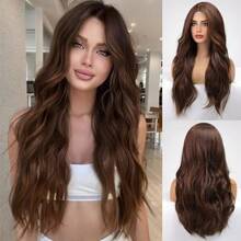 Peluca ondulada larga ombre marrón para mujeres, pelucas de encaje frontal de aspecto natural, peluca rizada de 66 con raya en medio - Marrón mixto - Ver 9