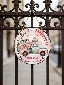 Cupid's Farmhouse Love Truck Valentine Wreath Sign - Wooden Round Decorative Door Sign, Suitable For Home, Kitchen, Garden, And Outdoor, Perfect Holiday Gift - Multicolor - View 4