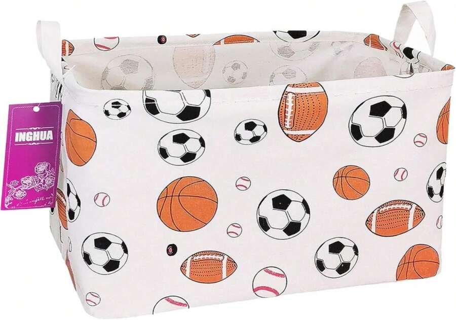 INGHUA Rectangular Storage Basket Fabric Organizer Bin For Toys,Books,Clothes,Gifts,Pets-Perfect For Home,Office,Nursery,Dorm,Shelf(Rec Ball Game) - ColorG - View 1