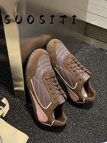 Women's Flat Leather Non-Slip Lightweight Comfortable Outdoor Student Running Shoes - Brown - View 5