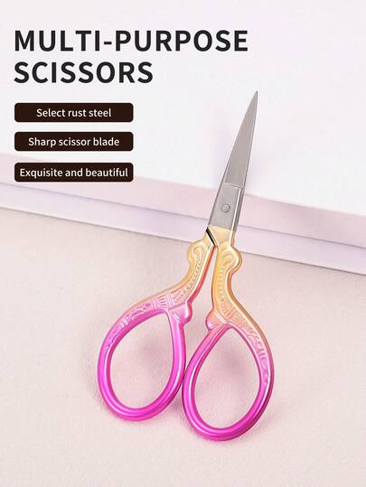 1pc Professional High-Quality Stainless Steel Gold Straight Tip Precision Scissors, Multi-Functional Vintage Beauty Embroidery Scissors For Facial Hair, Eyebrows, Eyelashes, Beard, Nose - Suitable For Home, Travel And Outdoor Use,Giveaways,Travel,Cheap Stuff,Travel Essential