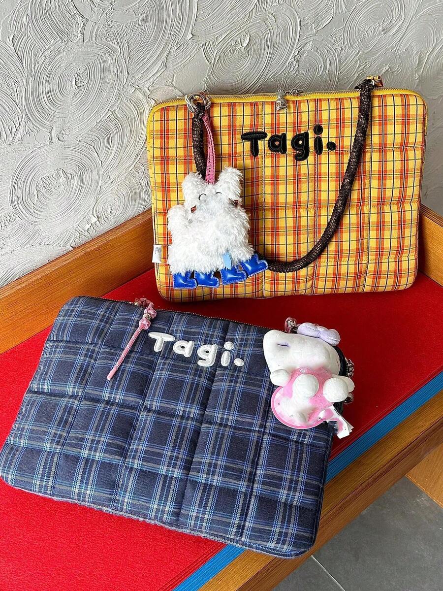 14-16 Inch Laptop Bag, Large-Capacity Plaid Embroidered Tablet Storage Pouch, Multi-Functional Computer & Tablet Organizer Bag - Multicolor - View 1