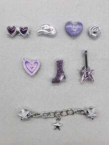 8PCS Purple Retro Rock Music Resin Shoe Charms DIY Star Chain Accessories Removable Punk Guitar Heart Shaped Clogs Shoes Buckles Decorations Personalized Glasses Hat Shoe Clips Ornaments Women Lady Sandals Slides Slippers Beach Bags Decor Xmas Halloween Valentine Birthday Festival Party Gifts - Multicolor - View 9
