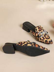 Women's New Pointed Toe Mule Shoes With Rhinestone Decor, Fashionable Slip-On For Office Wear - Multicolor - View 5