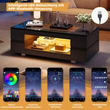 Black LED Coffee Table With Bluetooth App Control, Double-Layer High-Brightness Hollow Design Table, Suitable For Parties, Offices, Living Rooms - Black - View 6