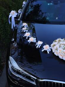 婚车后视镜、门把手、车头装饰花、人造玫瑰花、婚礼节日装饰花束、婚车鲜花 - 香檳色 - 查看 5