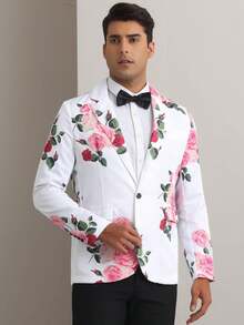 2026 Men's Architectural Overshirt Floral Sport Coats For Men's Slim Fit Party Prom Flower Printed Blazers Deconstructed Minimalist Design For Avant-Garde Aesthetics - 白色 - 查看 3