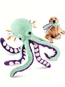 1件宠物用品大章鱼，耐咬磨牙减压工具，带声音的大型毛绒玩具章鱼 - 彩色 - 查看 12