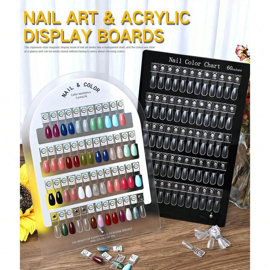 磁性指甲油及凝胶颜色对比卡展示板，含磁性亚克力板，附赠编号指甲贴片；全新可穿戴美甲收藏册；美甲风格收藏展示册 - 彩色 - 查看 1