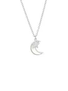 1pc Elegant Lightweight Luxury Cubic Zirconia Butterfly & Moon Pendant Stainless Steel Necklace, Suitable For Girls, Fashion For Holiday Party, Christmas, Date And Daily Wear