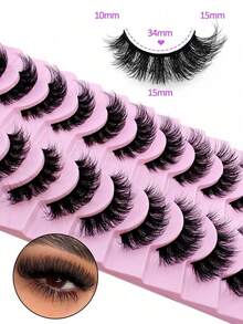 10 Pairs DD Curl Russian Strip Lashes Fluffy Cat Eye Lashes Volume False Eyelashes DD Curl Dramatic Messy Faux Mink Fake Lashes Make Up - russian strip lashes - View 2