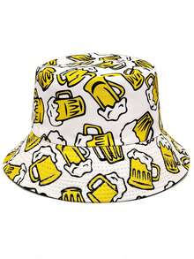 1顶男女通用渔夫帽，通体印有啤酒杯图案，趣味涂鸦设计，双面可用，轻便透气，适合户外、休闲、节日、派对、旅行、海滩等场合 - 啤酒元素 - 啤酒 - 查看 4