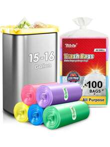 Colorful Clear Strong Tall Kitchen Trash Bags 15-16 Gallon 100 Counts,Fit 13,15,16,18 Gal,Garbage Bags By , Bin Liners, Plastic Bags For Home Office Bathroom,Multicolor,38219074 - 中紫紅色 - 查看 1