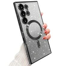 透明渐变磁吸亮面闪粉电镀软TPU黑色手机壳，兼容三星Galaxy S25FE A17 A56 A36 A55 A15 A36 A26 A16，磁吸设计，全摄像头镜头保护，适用于A系列和S系列手机 - 黑色 - 查看 1