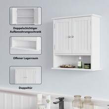 Weißer Wandmontierter Badezimmerschrank, Medizinschrank Mit Doppeltüren Und Verstellbaren Regalen, Badezimmerwandschrank über Dem Badezimmer, Passend Für Wäsche, Küche, Badezimmer, Etc. - White - View 8