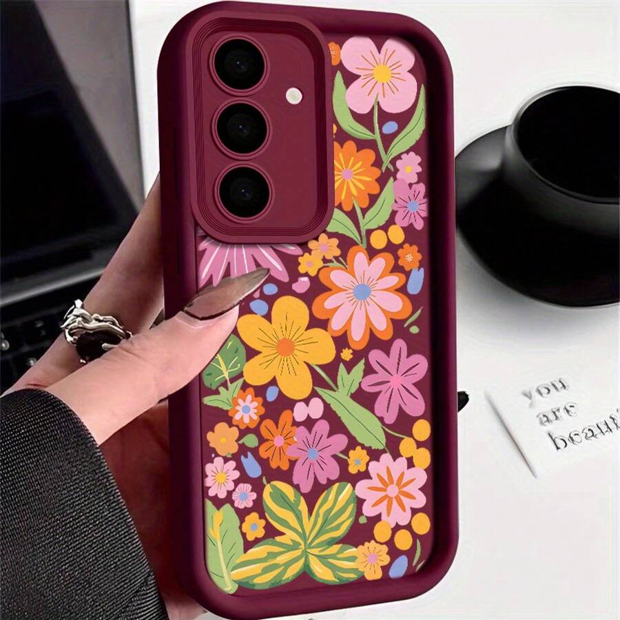 Colorful Blossoms Floral Pattern Phone Case For Samsung For Galaxy S25 Ultra S25 Edge S24 Plus S23 FE S22 A17 A56 A36 A26 A16 A55 A15 A25 A35 A54 A34 A14 Silicone Cover,Suitable For IPhone17 Air - 白色 - 查看 1