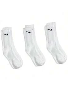 3双装 Nike 标志高帮运动袜，男女通用训练健身中筒袜，白色