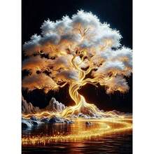 1pc 5D DIY Diamond Painting - "Fantasy Glowing Tree Style: A Tree Emitting Warm Golden Light All Over" - Large Size Frameless Mosaic Full Diamond Round Acrylic Diamond Art DIY Diamond Painting Kit, Suitable For Home And Office Desktop Decoration, Tabletop Decoration And Wall Decoration, Living Room, Bedroom, Study Room Ideal Home Decor Gift, Suitable For Adult Beginners And Craft Enthusiasts, Handmade Gift Ideas, Perfect Gift For Family Gatherings, Birthday Parties And Various Festivals - Multicolor - View 2