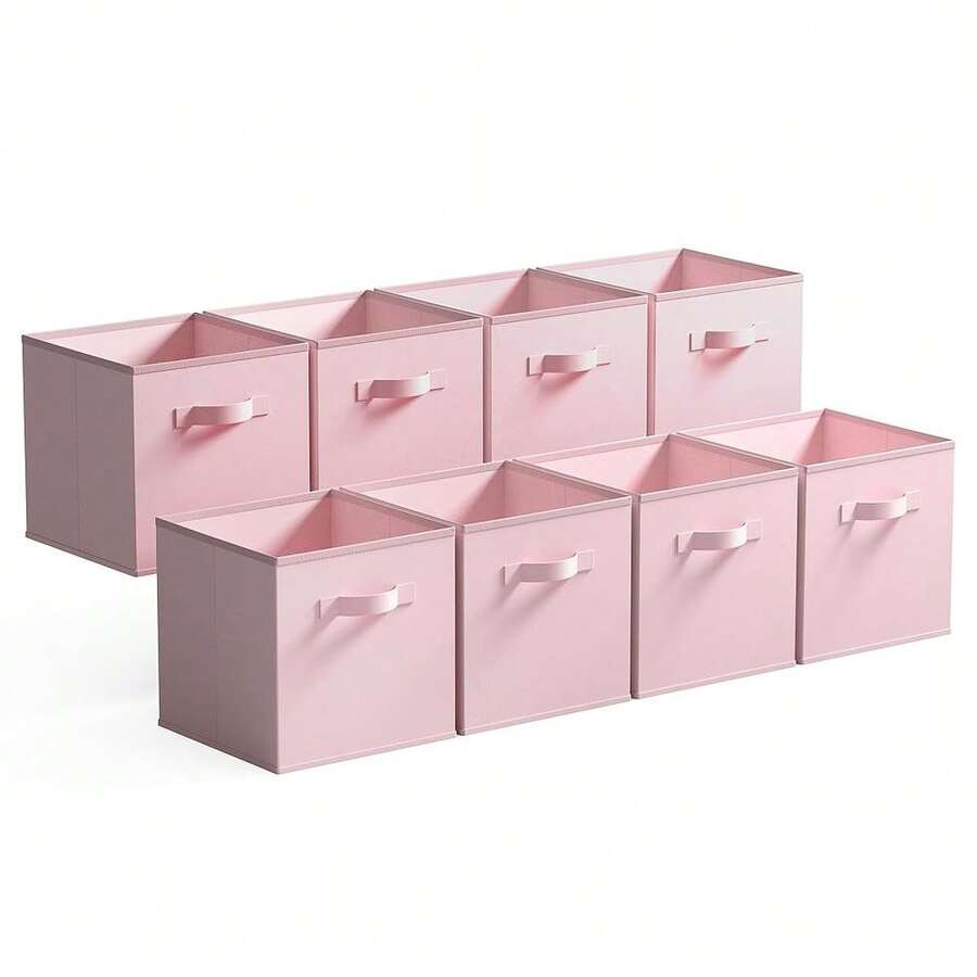 Cube Storage Bins, 11 Inch Storage Cube Organizer, Collapsible Fabric Storage Cubes With Handle, Decorative Cube Storage Organizer For Shelves, Closet, Pink, 8-Pack - 粉紅色8件裝 - 查看 1