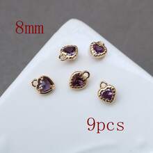 1个/9个心形吊坠，镶有水钻，可用于DIY手链、耳环、珠宝配饰